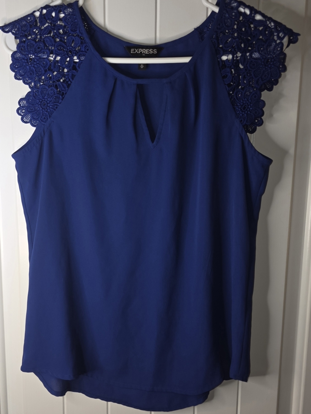 Express Royal Blue Crochet-Sleeve Keyhole Top XS NWOT ❤️